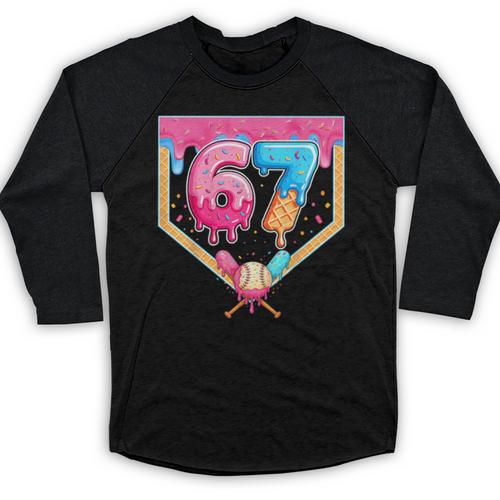 Baseball 67 Six Seven Meme Drip 6 7 Boys Girl Kids Baseball Raglan Shirt - Sportilla