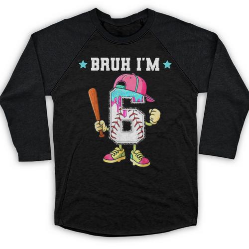 Baseball 6th Birthday Boy Ice Cream Drip Bruh I'm 6 Year Old Baseball Raglan Shirt - Sportilla