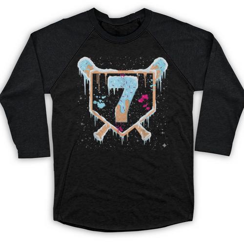 Baseball 7 Year Old Ice Cream Drip 7th Birthday Boy Number 7 Baseball Raglan Shirt - Sportilla
