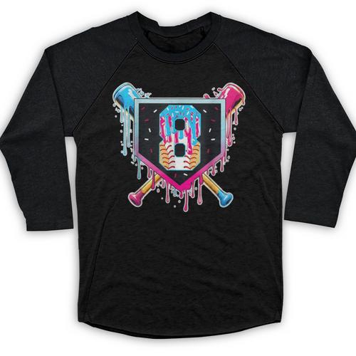 Baseball 8 Year Old Boy Ice Cream Drip 8th Birthday Player Baseball Raglan Shirt - Sportilla