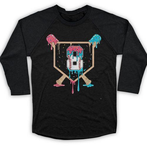 Baseball 8 Year Old Ice Cream Drip 8th Birthday Boys Player Baseball Raglan Shirt - Sportilla