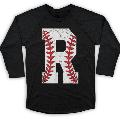 Baseball Alphabet Monogram Initial Letter R Baseball Raglan Shirt - Sportilla
