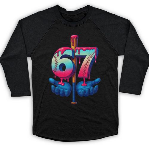 Baseball Bat Hands Drip 67 Six Seven Gen Alpha Slang Meme Baseball Raglan Shirt - Sportilla