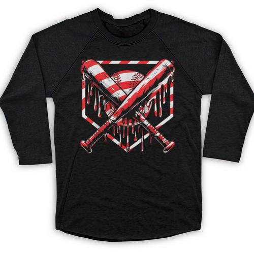 Baseball Candy Cane Christmas Baseball Ice Cream Drip Boys Baseball Raglan Shirt - Sportilla