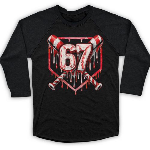 Baseball Candy Cane Drip 6 7 Six Seven Meme Christmas Boys Baseball Raglan Shirt - Sportilla