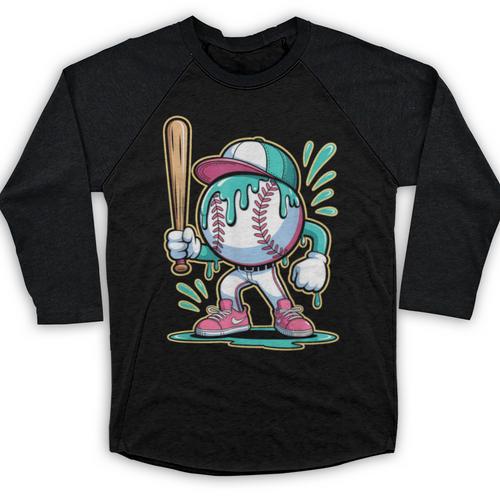 Baseball Character Cartoon Batter Drip Style Women Men Baseball Raglan Shirt - Sportilla