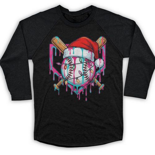 Baseball Christmas Santa Hat Baseball Christmas Drip Baseball Raglan Shirt - Sportilla