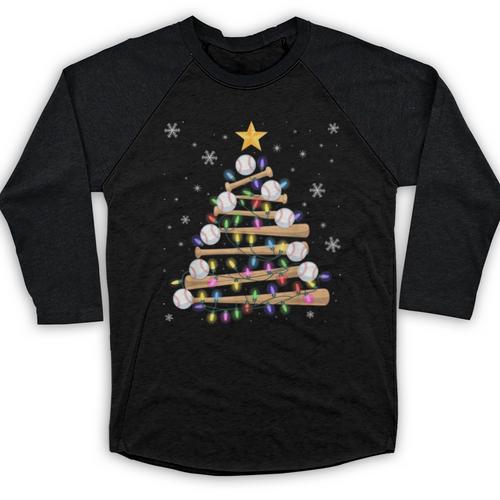 Baseball Christmas Tree Light Xmas Baseball Boys Kids Baseball Raglan Shirt - Sportilla
