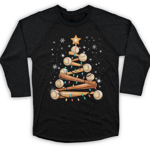 Baseball Christmas Tree Light Xmas Baseball Baseball Raglan Shirt - Sportilla