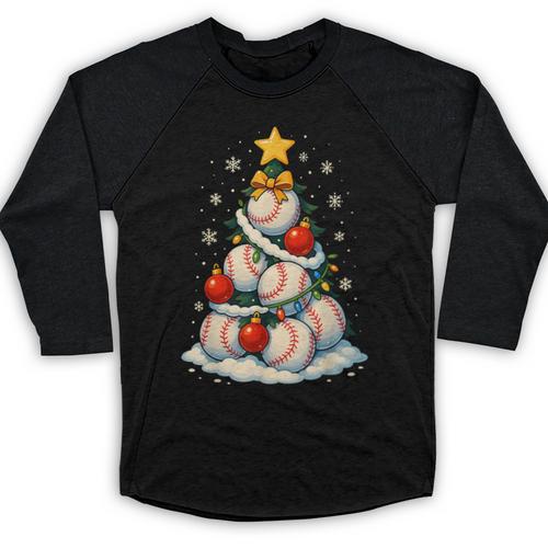 Baseball Christmas Tree Lights Santa Sport Player Lover Xmas Baseball Raglan Shirt - Sportilla