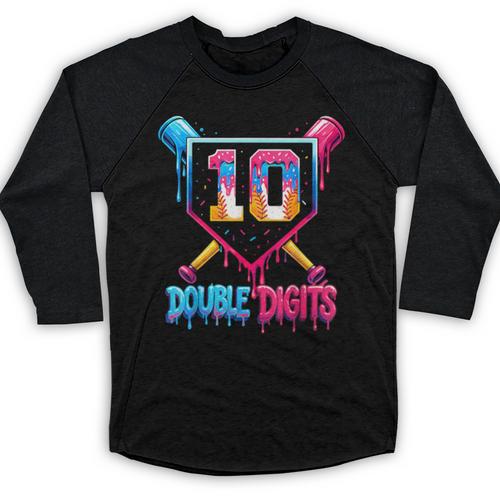 Baseball Drip 10th Birthday Boy Double Digits Ice Cream Drip Baseball Raglan Shirt - Sportilla