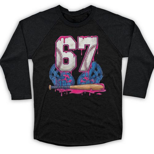 Baseball Drip 67 Meme Six Seven 6-7 Gen Alpha Slang Baseball Raglan Shirt - Sportilla