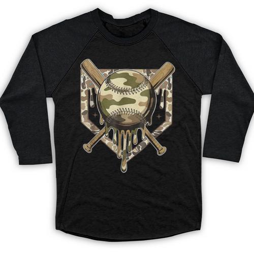 Baseball Drip For Boys Ice Cream Dripping Boys Baseball Camo Baseball Raglan Shirt - Sportilla