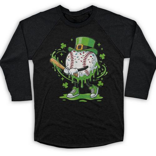 Baseball Drip For Boys Ice Cream Drip Youth St Patricks Day Baseball Raglan Shirt - Sportilla