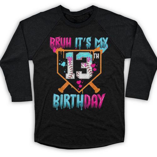Baseball Drip Bruh It's My 13th Birthday Boy Ice Cream Drip Baseball Raglan Shirt - Sportilla