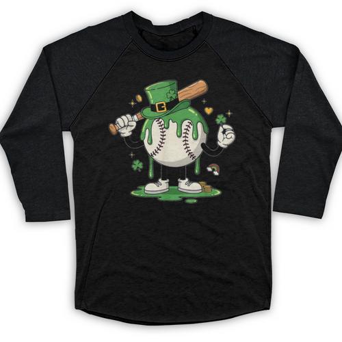 Baseball Drip Ice Cream Boys Kids Shamrock St Patricks Day Baseball Raglan Shirt - Sportilla
