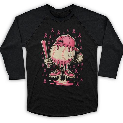 Baseball Drip Ice Cream Breast Cancer Awareness Boys & Girls Baseball Raglan Shirt - Sportilla