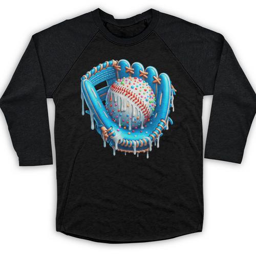 Baseball Drip Ice Cream Glove With Sprinkles Ball Boys Youth Baseball Raglan Shirt - Sportilla
