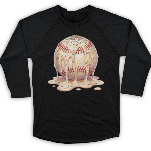 Baseball Drip Ice Cream Melting Illustration Baseball Raglan Shirt - Sportilla