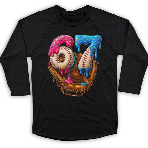 Baseball Drip Ice Cream Number 67 Player Or 67th Birthday Baseball Raglan Shirt - Sportilla