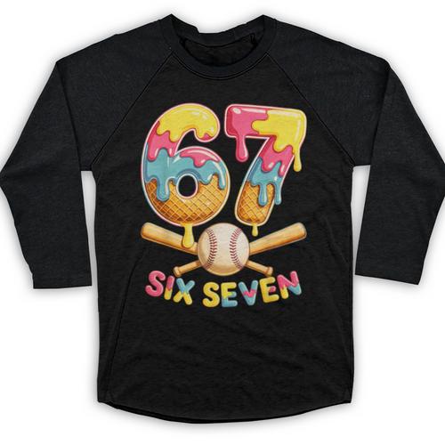 Baseball Drip Ice Cream Number 67 Player Lifestyle Baseball Raglan Shirt - Sportilla