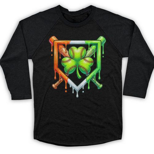 Baseball Drip Ice Cream St Patricks Day Shamrock Lucky Baseball Raglan Shirt - Sportilla
