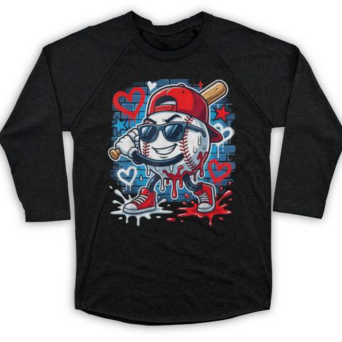 Baseball Drip Icecream Heart Valentine Day Boys Kids Red Baseball Raglan Shirt - Sportilla