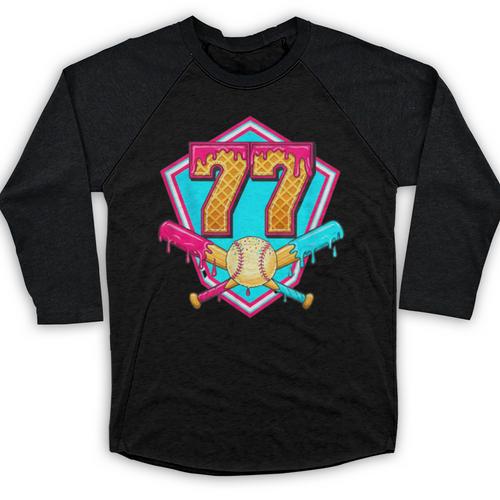 Baseball Drip Jersey Number 77 For Players & 77th Birthday Baseball Raglan Shirt - Sportilla
