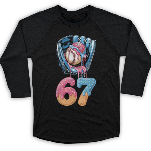 Baseball Drip Number 67 Player 67th Birthday Ice Cream 67 Baseball Raglan Shirt - Sportilla
