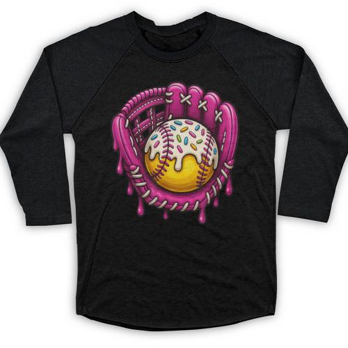 Baseball Drip Pink Glove Respect The Drip Youth Boys Girls Baseball Raglan Shirt - Sportilla