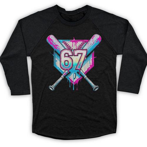Baseball Dripping 67 Home Plate Six Seven Boy Kids Sports Baseball Raglan Shirt - Sportilla