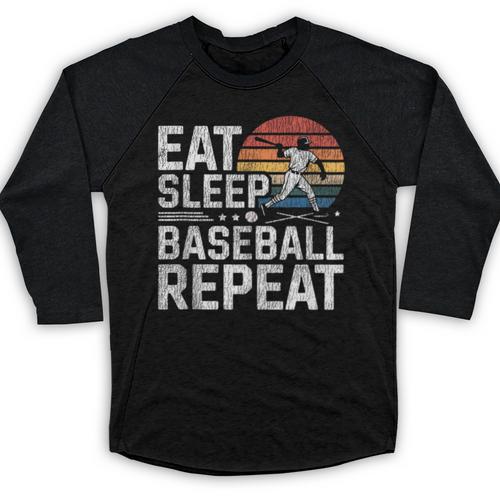 Baseball Fan Vintage Retro Eat Sleep Baseball Repeat Baseball Raglan Shirt - Sportilla