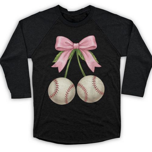 Baseball Girls Women Coquette Pink Bow Baseball Baseball Raglan Shirt - Sportilla