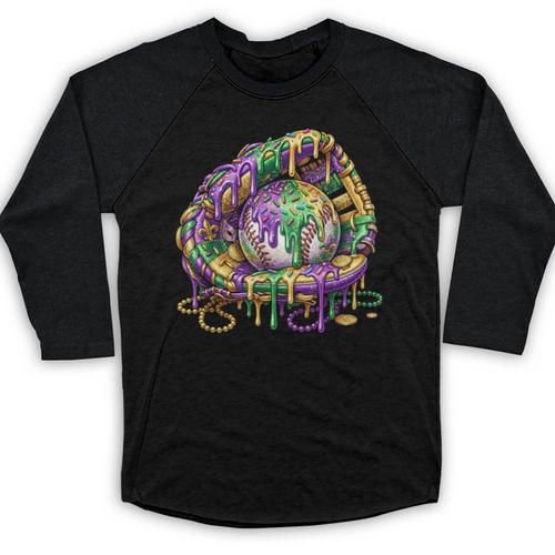Baseball Glove Ice Cream Mardi Gras Dripping Boys Youth Kids Baseball Raglan Shirt - Sportilla
