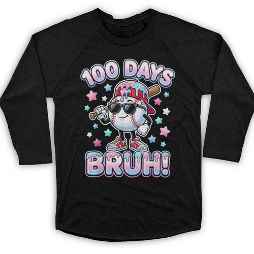 Baseball Ice Cram Drip 100 Days Of School 100th Boys Youth Baseball Raglan Shirt - Sportilla