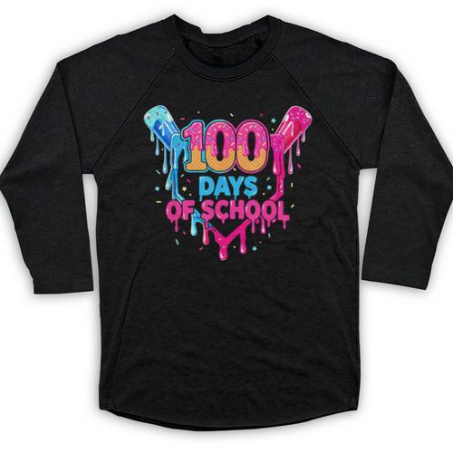 Baseball Ice Cream Drip 100 Days Of School Boys Girls 100th Baseball Raglan Shirt - Sportilla