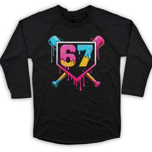 Baseball Ice Cream Drip 67 Meme Six Seven 67th Birthday Baseball Raglan Shirt - Sportilla