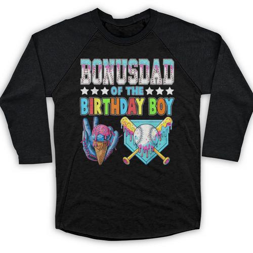 Baseball Ice Cream Drip Bonus Dad Of The Birthday Boy Baseball Raglan Shirt - Sportilla