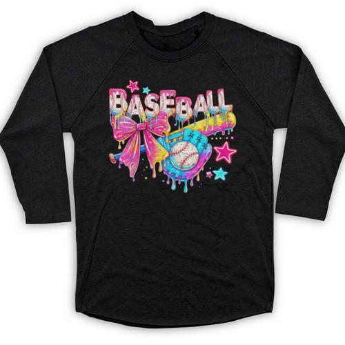 Baseball Ice Cream Drip Coquette Women Girls Mom Mama Baseball Raglan Shirt - Sportilla