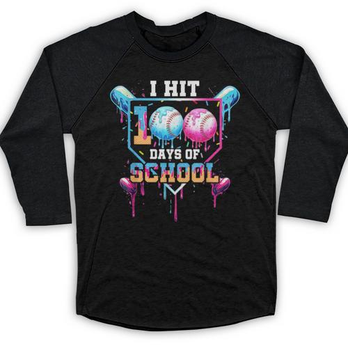 Baseball Ice Cream Drip I Hit 100 Days Of School Boys Kids Baseball Raglan Shirt - Sportilla