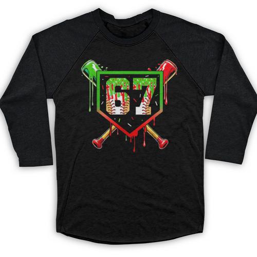Baseball Ice Cream Drip Number 67 Player 6 7 Christmas Pjs Baseball Raglan Shirt - Sportilla