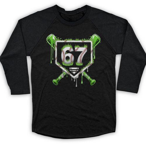 Baseball Ice Cream Drip Number 67 Player 67th Birthday Kids Baseball Raglan Shirt - Sportilla