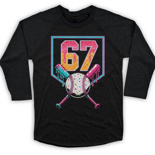 Baseball Ice Cream Drip Number 67 Player 67th Birthday Men Baseball Raglan Shirt - Sportilla
