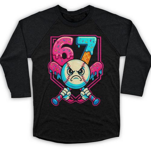 Baseball Ice Cream Drip Number 67 Six Seven Meme 67 Baseball Raglan Shirt - Sportilla
