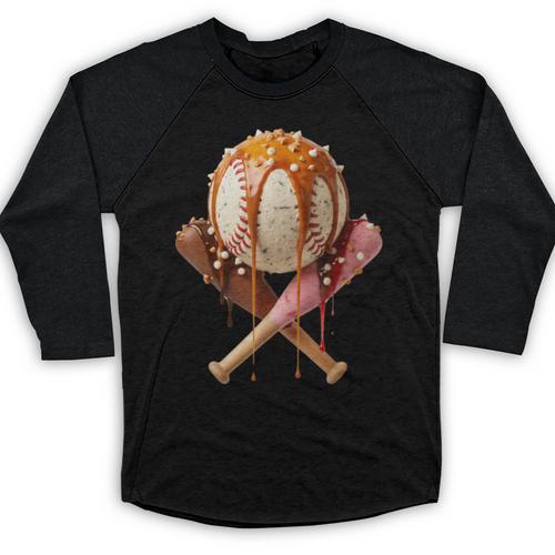 Baseball Ice Cream Drip Style Melting Ice Cream Youth Teen Baseball Raglan Shirt - Sportilla