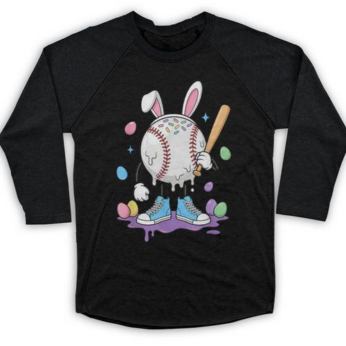 Baseball Ice Cream Drip Youth Boys Cute Easter Sports Baseball Raglan Shirt - Sportilla