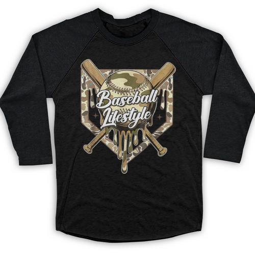Baseball Life Lifestyle Home Plate Camo Ice Cream Drip Kids Baseball Raglan Shirt - Sportilla