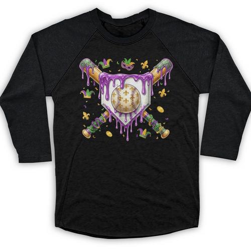 Baseball Mardi Gras Carnival Party Mask Ice Cream Drip Boys Baseball Raglan Shirt - Sportilla