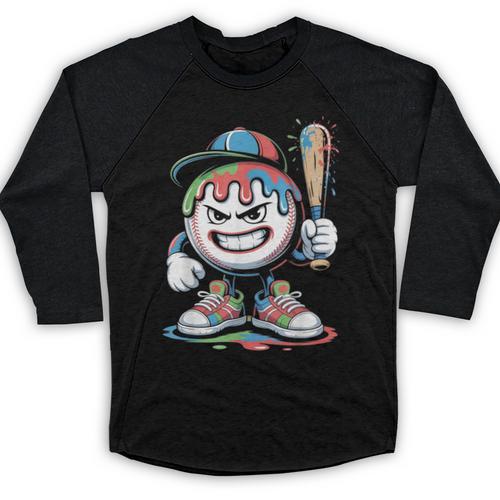 Baseball Mascot Attitude Graffiti Splash Bat Cap Baseball Raglan Shirt - Sportilla