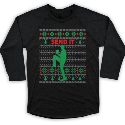 Baseball Player Christmas Pajama Send It Xmas PJs Boys Baseball Raglan Shirt - Sportilla